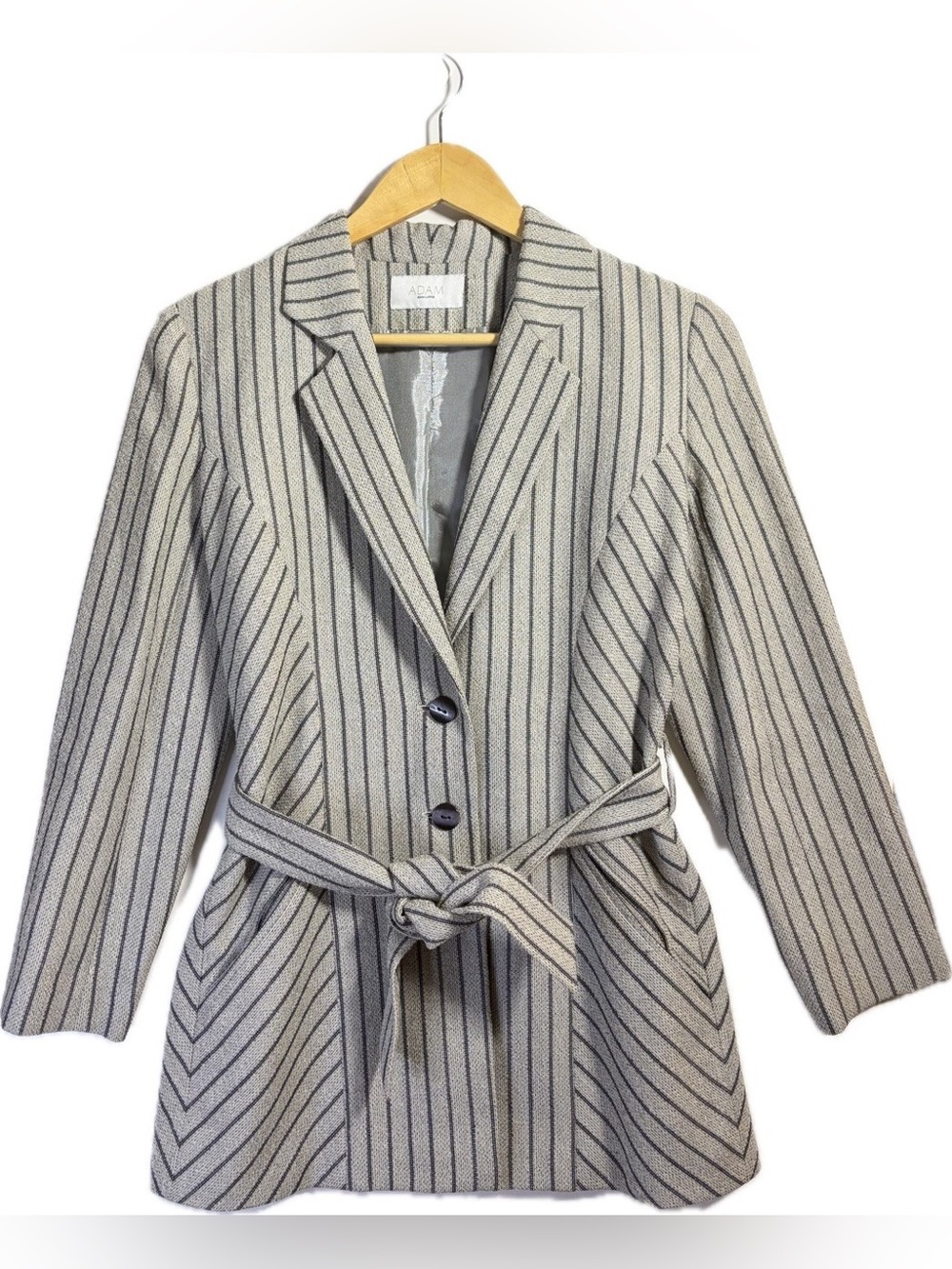 Adam Lippes Striped Belted Blazer Jacket Tweed-Look S